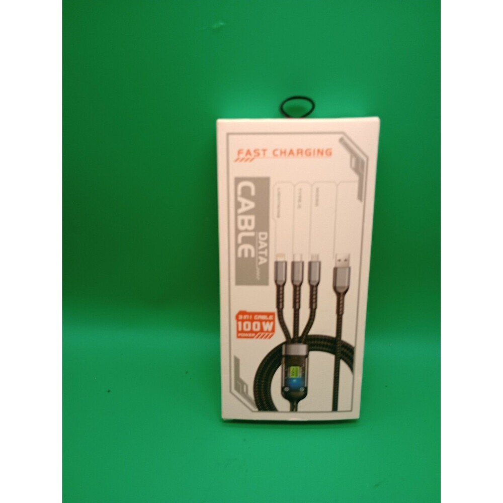 3-in-1 Fast Charging Cable USB-C  Micro-USB Black Transparent LED Light